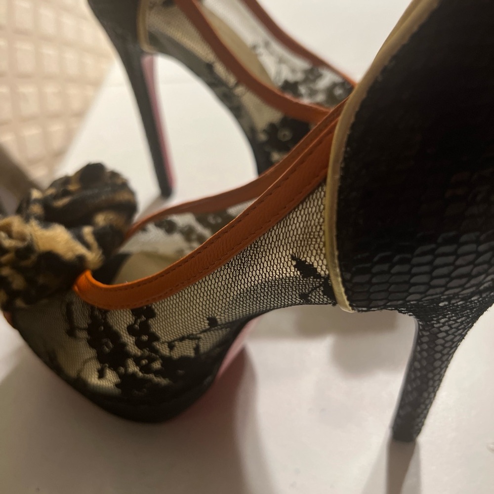 $1695 CHRISTIAN LOUBOUTIN SNAKESKIN/ LACE / LEOPARD PONY HAIR HEELS SZ 37 - Picture 5 of 14